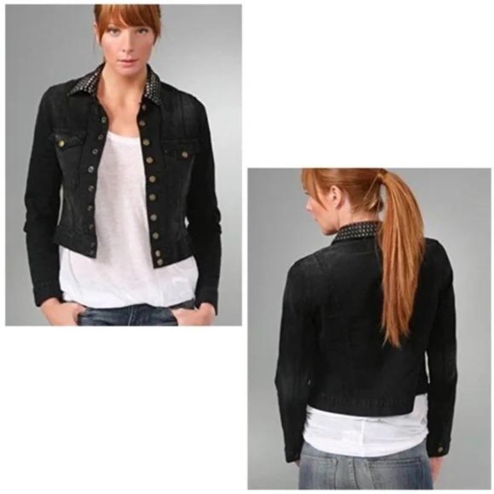 Current/Elliott The Snap Denim Jacket with Studs Midnight